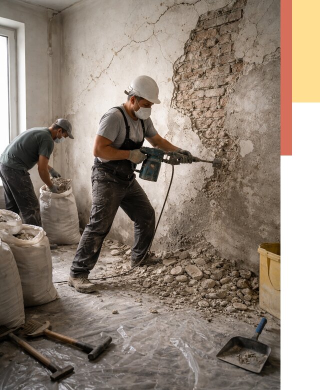 Демонтаж штукатурки со стен в Гагарине от 7491 руб/м² — быстро и недорого | ОТДЕЛОЧНИК-Ггр