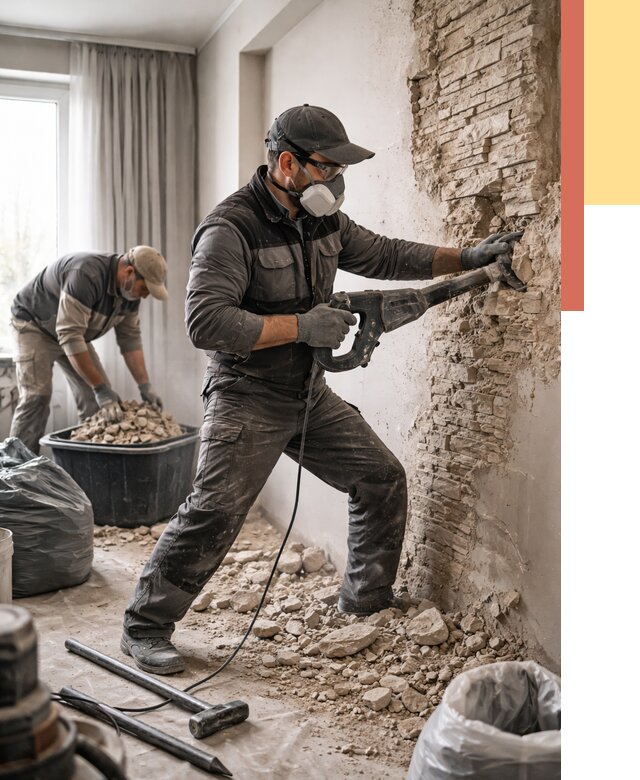 Демонтаж декоративного камня в Гагарине от 1509 руб/м² — быстро и недорого | ОТДЕЛОЧНИК-Ггр