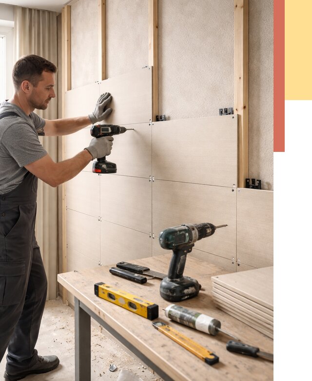 Монтаж МДФ панелей на стены в Гагарине от 1301 руб. под ключ | ОТДЕЛОЧНИК-Ггр