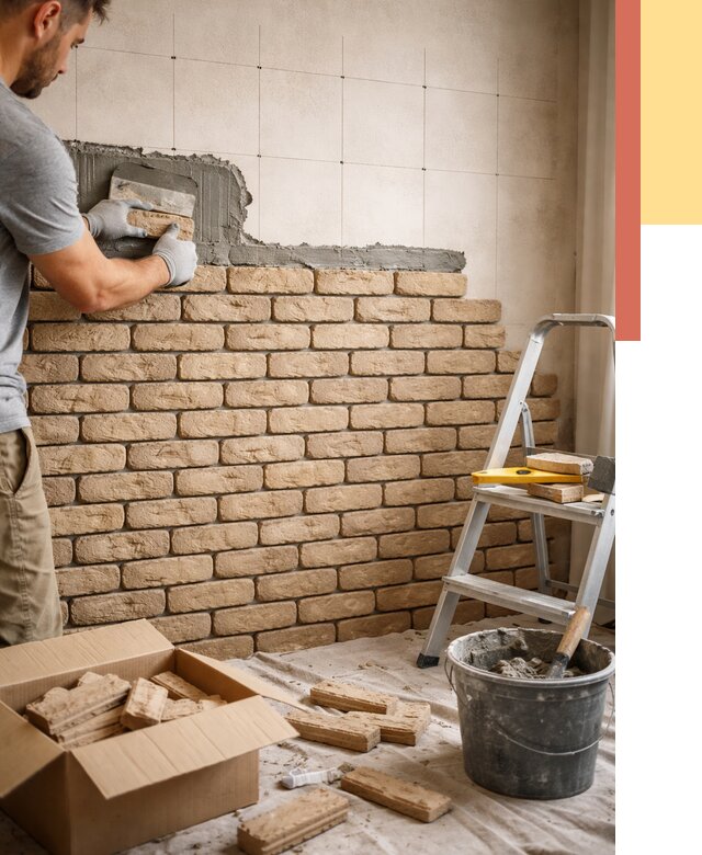 Монтаж декоративного кирпича в Гагарине от 3329 руб./м² — быстро и недорого | ОТДЕЛОЧНИК-Ггр