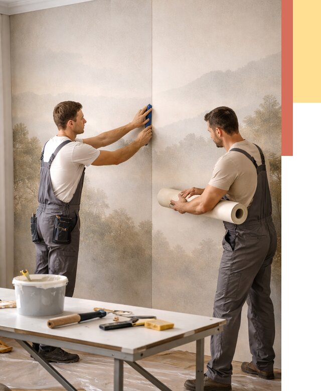 Поклейка фотообоев в Гагарине от 8843 руб/м² — быстро и недорого | ОТДЕЛОЧНИК-Ггр