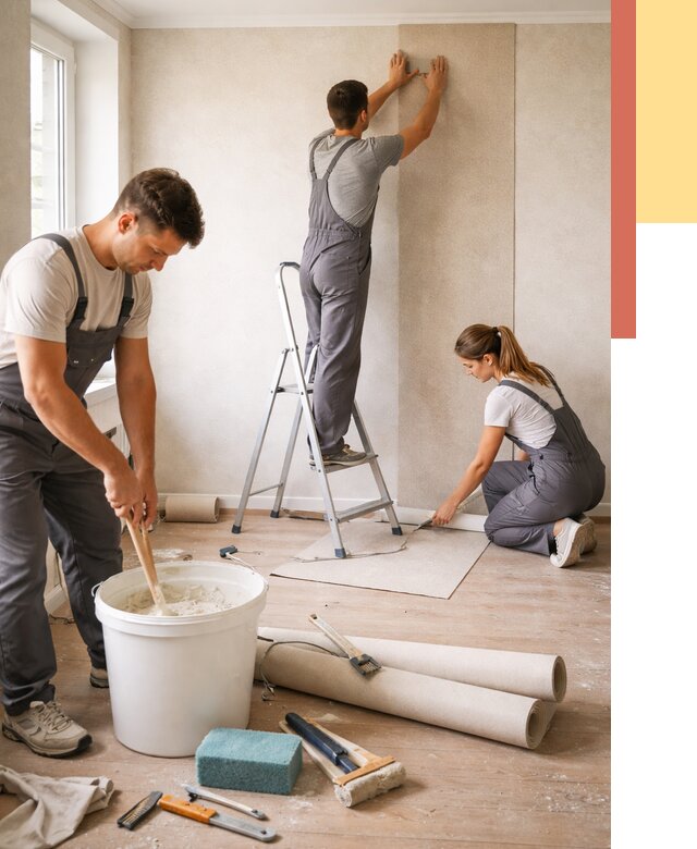 Оклейка стен обоями в Гагарине от 3641 руб/м2 — быстро и недорого | ОТДЕЛОЧНИК-Ггр