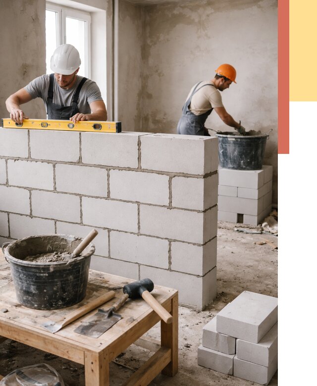 Кладка перегородок из газобетона в Гагарине от 3329 руб. под ключ | ОТДЕЛОЧНИК-Ггр