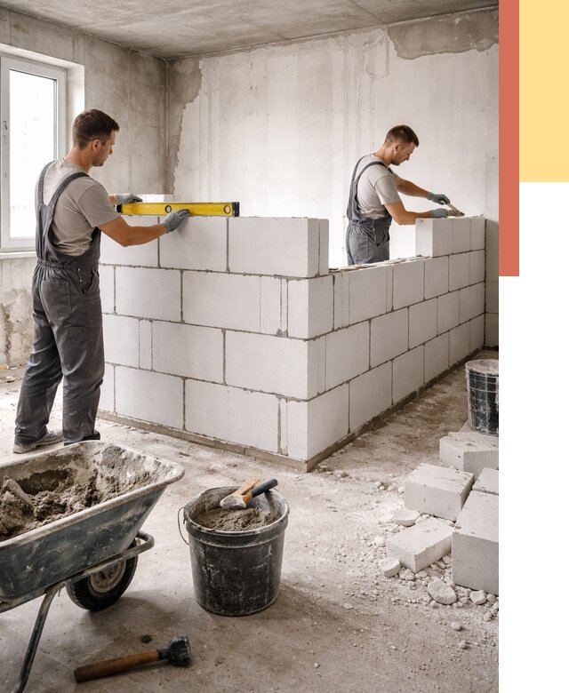 Кладка перегородок из ПГП в Гагарине от 2601 руб./м2 — монтаж и возведение под ключ | ОТДЕЛОЧНИК-Ггр