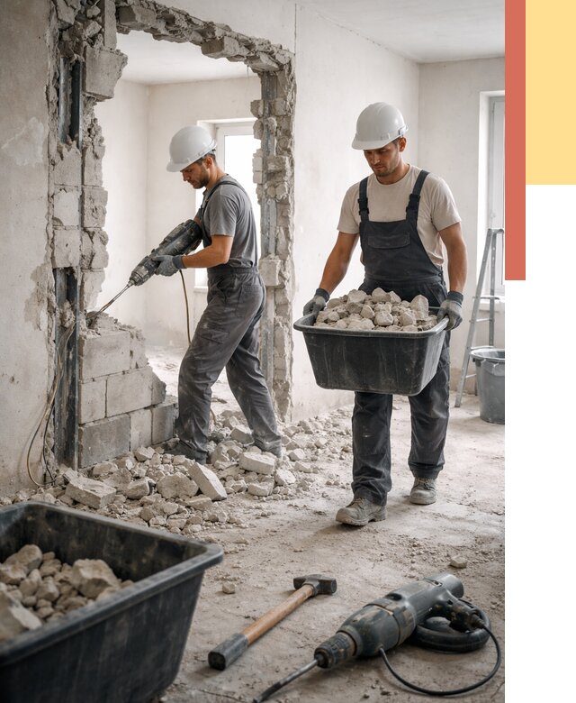 Демонтаж блоковых перегородок в Гагарине от 3902 руб. — быстро и недорого | ОТДЕЛОЧНИК-Ггр