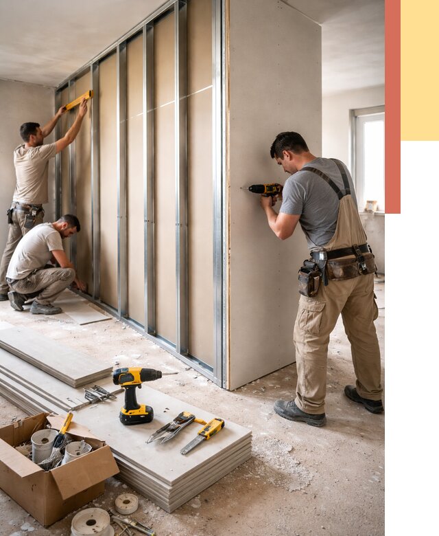 Монтаж однослойной перегородки из гипсокартона в Гагарине от 676 руб. | ОТДЕЛОЧНИК-Ггр