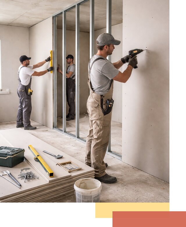 Однослойная перегородка из гипсокартона в Гагарине под ключ, монтаж и отделка