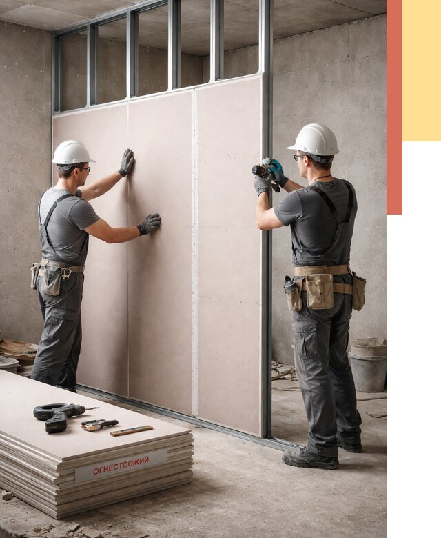 Перегородка из огнестойкого гипсокартона в Гагарине от 1925 руб. под ключ | ОТДЕЛОЧНИК-Ггр
