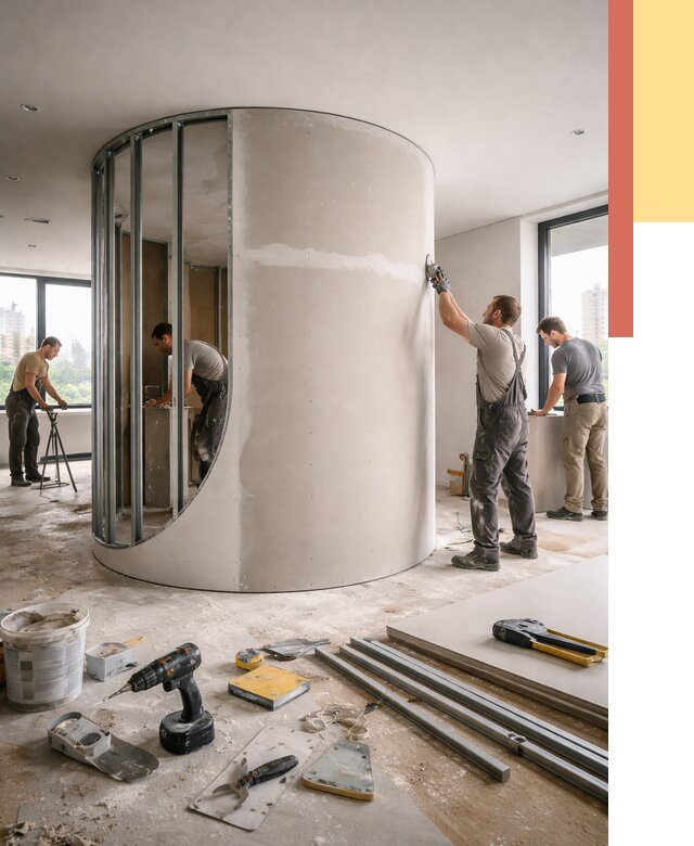 Радиусная перегородка из гипсокартона в Гагарине от 3017 руб. под ключ | ОТДЕЛОЧНИК-Ггр