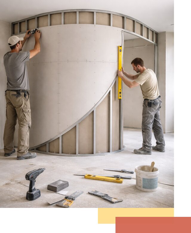 Радиусная перегородка из гипсокартона в Гагарине под ключ