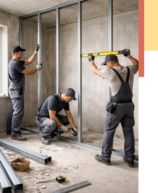 Монтаж каркаса перегородки из профиля в Гагарине от 780 руб. | ОТДЕЛОЧНИК-Ггр