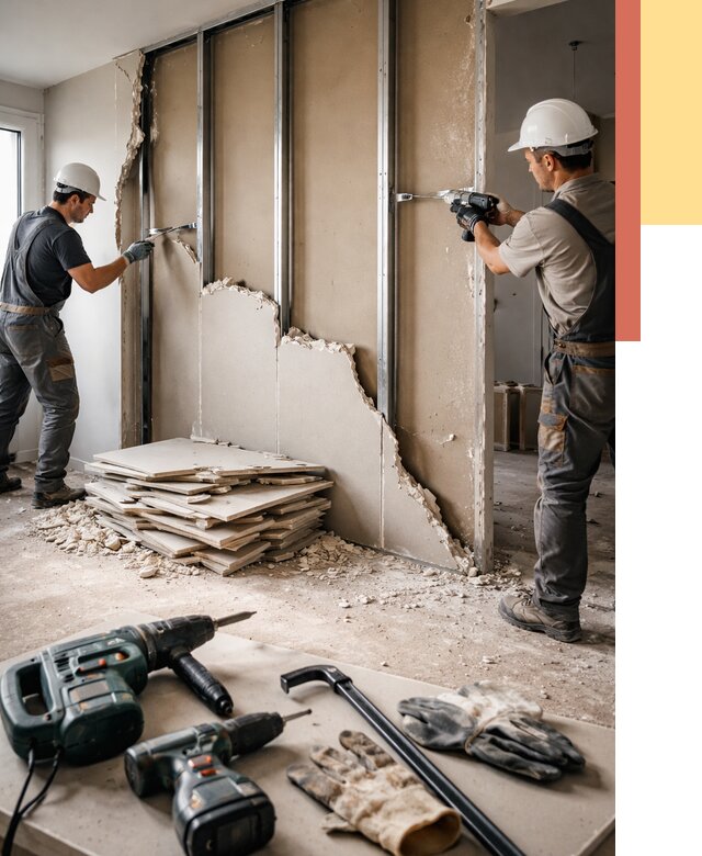 Демонтаж перегородки из гипсокартона в Гагарине от 1248 руб. быстро и недорого | ОТДЕЛОЧНИК-Ггр