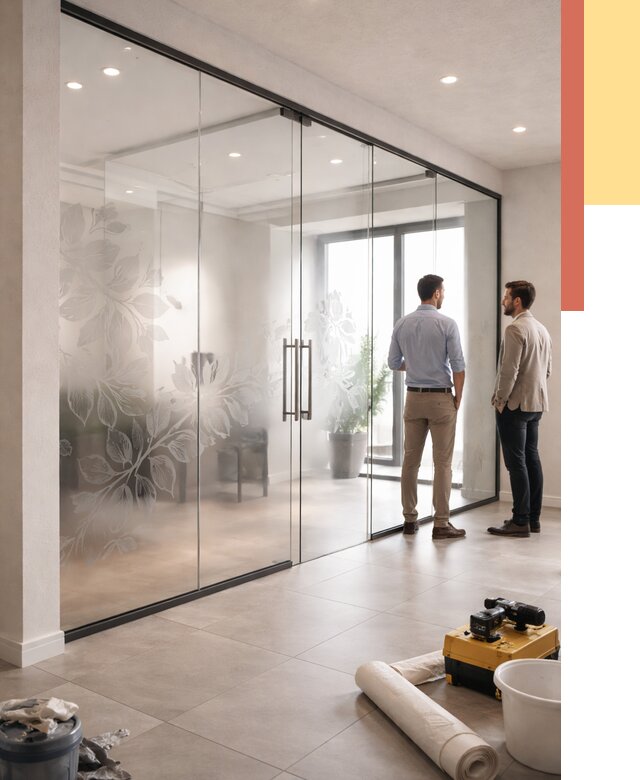 Стеклянные перегородки с рисунком в Гагарине от 13005 руб. монтаж и нанесение | ОТДЕЛОЧНИК-Ггр