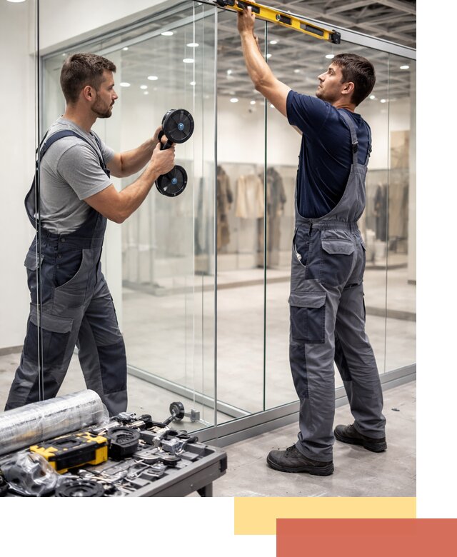 Стеклянные перегородки для магазинов в Гагарине — монтаж и установка