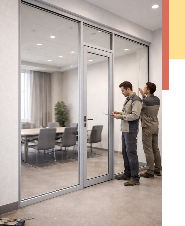 Установка и монтаж алюминиевых перегородок со стеклом в Гагарине от 8531 руб. | ОТДЕЛОЧНИК-Ггр