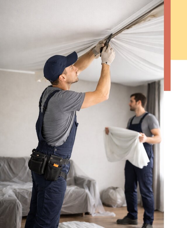 Демонтаж натяжного потолка в Гагарине от 4682 руб. — снятие и разбор под ключ | ОТДЕЛОЧНИК-Ггр