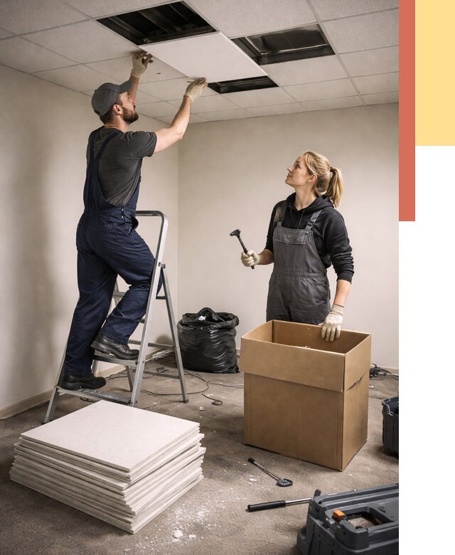 Демонтаж потолочной плитки в Гагарине от 4682 руб. быстро и недорого | ОТДЕЛОЧНИК-Ггр