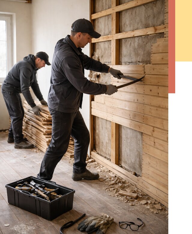 Демонтаж вагонки в Гагарине от 3954 руб/м2 — быстро и недорого | ОТДЕЛОЧНИК-Ггр