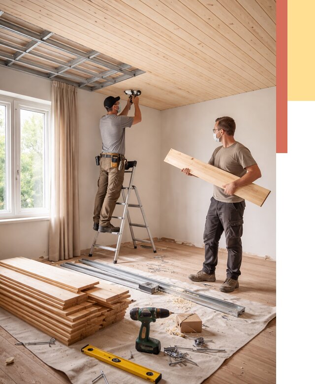 Монтаж потолка из вагонки в Гагарине от 6763 руб. | Быстро и недорого — ОТДЕЛОЧНИК-Ггр