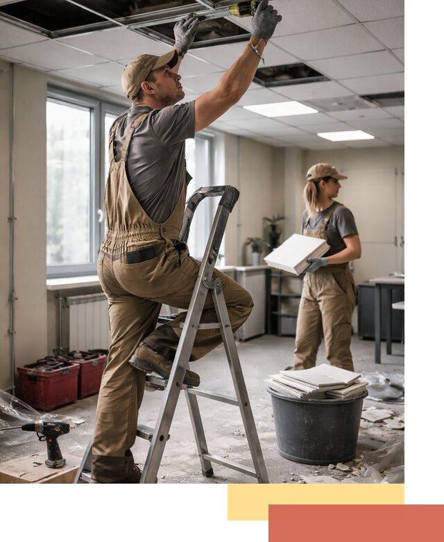 Ремонт потолка Армстронг и замена плит в Гагарине