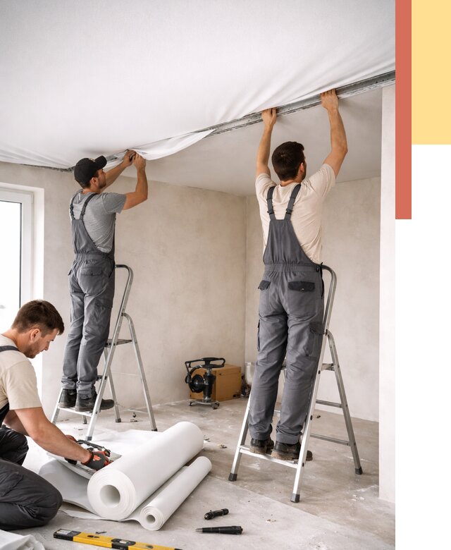 Монтаж тканевого натяжного потолка в Гагарине от 3641 руб. под ключ | ОТДЕЛОЧНИК-Ггр