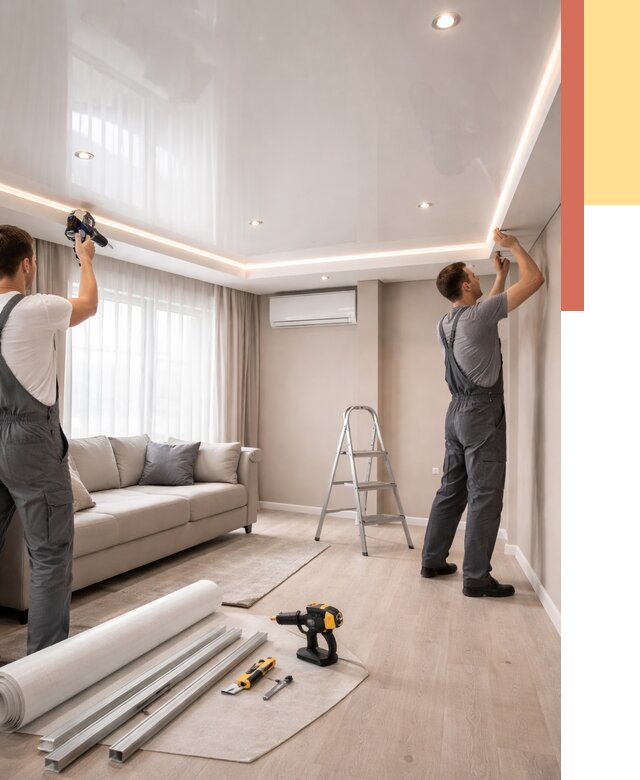 Монтаж глянцевого натяжного потолка в Гагарине от 780 руб. под ключ | ОТДЕЛОЧНИК-Ггр