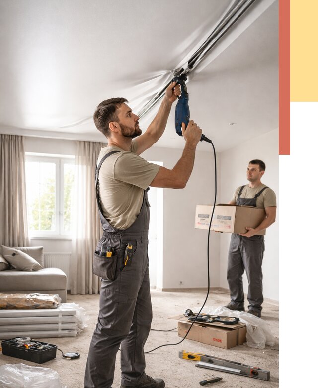 Монтаж сатинового натяжного потолка в Гагарине от 3641 руб. | Быстро, недорого — ОТДЕЛОЧНИК-Ггр