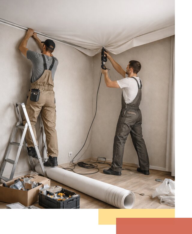 Монтаж цветного натяжного потолка в Гагарине за один день