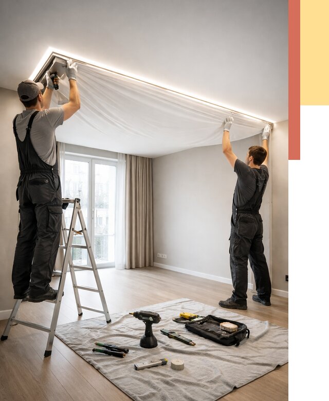 Монтаж парящего натяжного потолка в Гагарине от 4682 руб. быстро и недорого | ОТДЕЛОЧНИК-Ггр