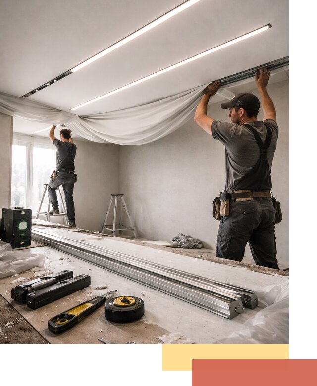 Монтаж натяжных потолков со световыми линиями в Гагарине