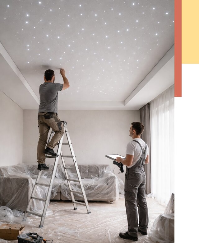 Монтаж натяжного потолка «звездное небо» в Гагарине от 6763 руб. | ОТДЕЛОЧНИК-Ггр