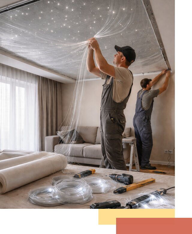 Монтаж натяжного потолка «Звездное небо» в Гагарине