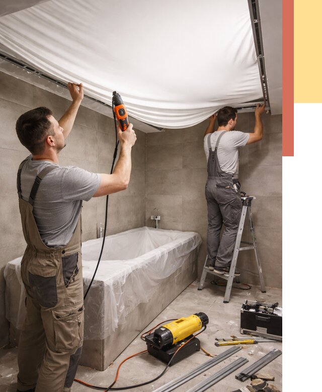 Монтаж натяжного потолка в ванной в Гагарине от 1248 руб. под ключ | ОТДЕЛОЧНИК-Ггр