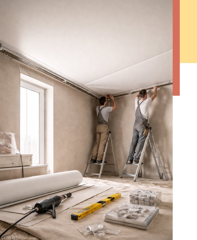 Монтаж натяжного потолка в спальне в Гагарине от 3954 руб. под ключ | ОТДЕЛОЧНИК-Ггр