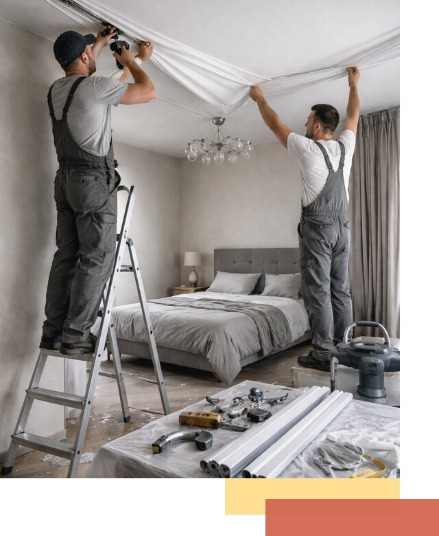 Монтаж натяжного потолка в спальне в Гагарине