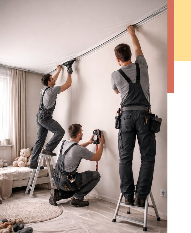 Монтаж натяжного потолка в детской в Гагарине от 3641 руб. — быстро и недорого | ОТДЕЛОЧНИК-Ггр