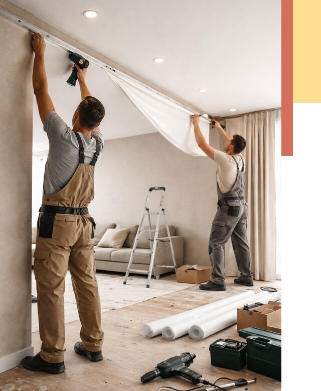 Монтаж натяжного потолка в гостиной в Гагарине от 572 руб. | ОТДЕЛОЧНИК-Ггр