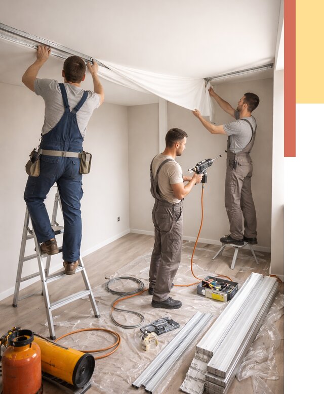 Монтаж натяжного потолка в студии в Гагарине от 5722 руб. — быстро и недорого | ОТДЕЛОЧНИК-Ггр