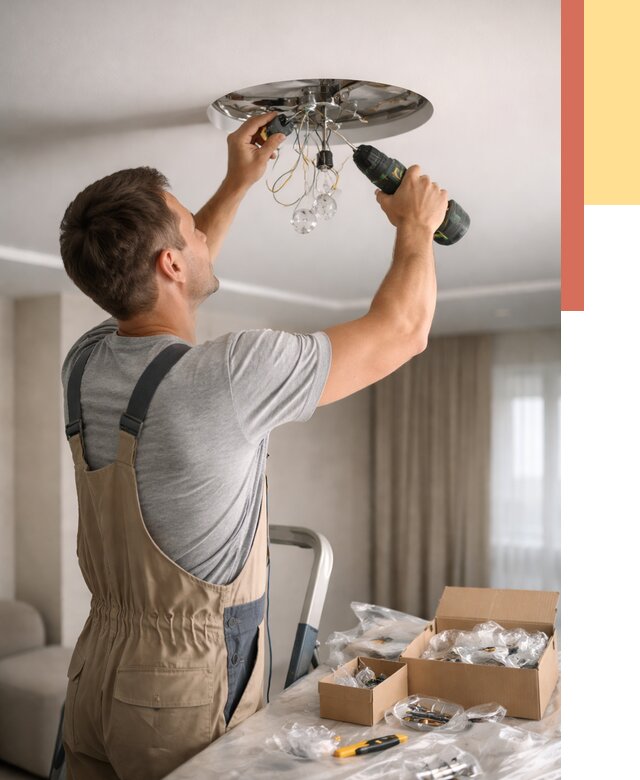 Установка люстры в натяжной потолок в Гагарине от 1248 руб. | Быстро и недорого — ОТДЕЛОЧНИК-Ггр