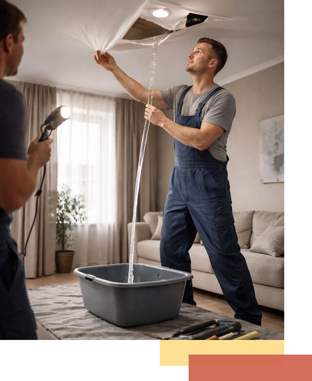 Слив воды с натяжного потолка в Гагарине быстро и аккуратно