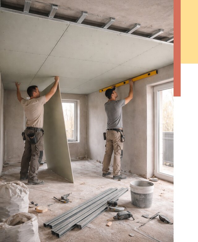 Одноуровневый потолок из гипсокартона в Гагарине от 780 руб. — монтаж под ключ | ОТДЕЛОЧНИК-Ггр