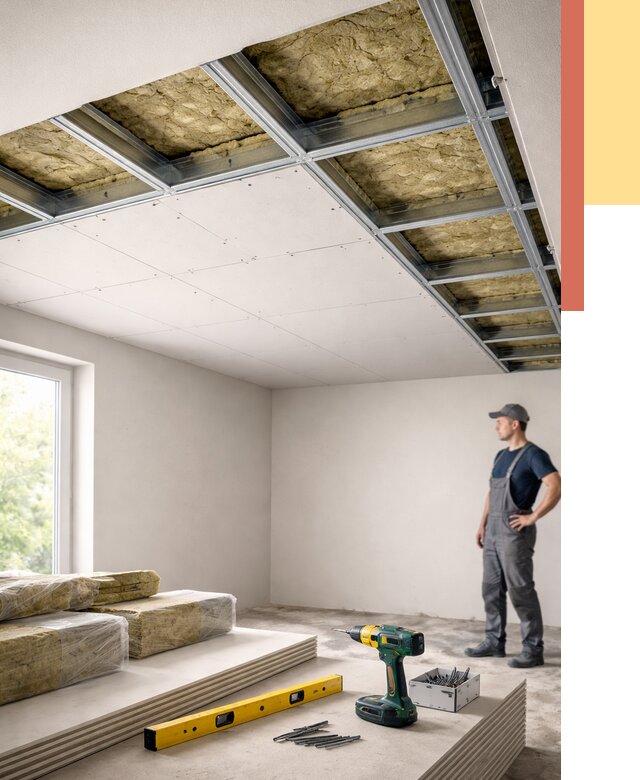 Звукоизоляция потолка ГКЛ в Гагарине от 988 руб. — монтаж под ключ | ОТДЕЛОЧНИК-Ггр