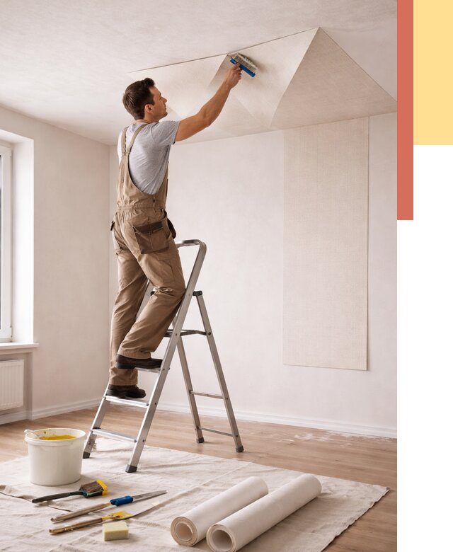 Поклейка обоев на потолок в Гагарине от 4682 руб. быстро и недорого | ОТДЕЛОЧНИК-Ггр