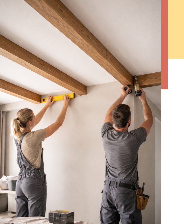 Монтаж декоративных балок на потолок в Гагарине от 4370 руб. — ОТДЕЛОЧНИК-Ггр